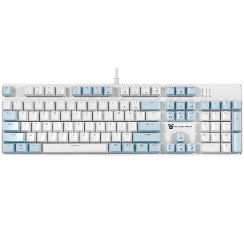 Qisan Mechanical Gaming Keyboard Computer Keyboard Wired Ice Blue Led Backlit Brown Switch Full Size 104 Keys US Layout-Blue and White - Image 1