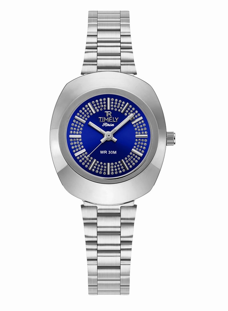 WOMEN's Quartz Classic Wrist Watch Folding Clasp Silver Stainless Steel Blue Dial
