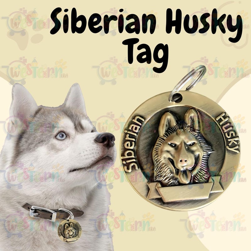 Western Era Siberian Husky Bronze Tag with Dog Face Engraved – Durable Metal Pet ID Tag, Stylish, Sturdy, Long-Lasting, Scratch-Resistant, Lightweight, Attach to Dog Collar for Added Style & Security - Image 2