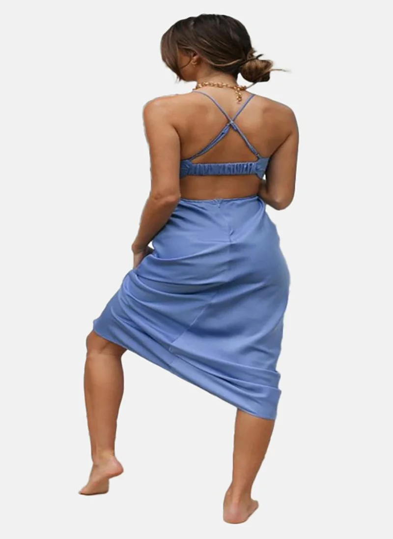 يونيكي Blue Shoulder Straps Maxi Dress