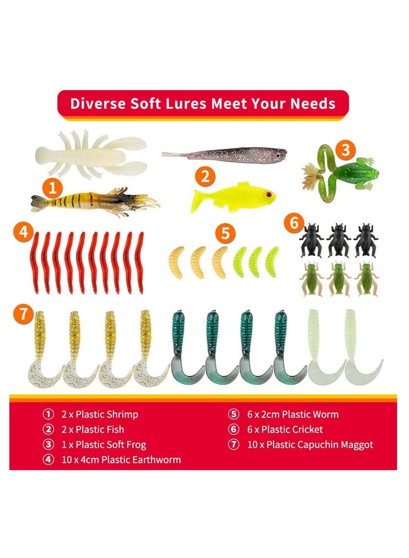 SYOSI Fishing Accessories KASTWAVE 78 Pcs for Freshwater Bait Tackle Kit for Bass Trout Salmon Fishing Accessories Tackle Box Including Spoon Lures Soft Plastic Worms Crankbait Jigs Fishing Hooks - Image 4