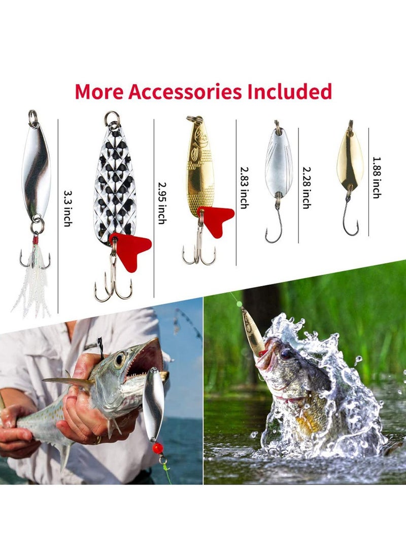 SYOSI Fishing Accessories KASTWAVE 78 Pcs for Freshwater Bait Tackle Kit for Bass Trout Salmon Fishing Accessories Tackle Box Including Spoon Lures Soft Plastic Worms Crankbait Jigs Fishing Hooks - Image 2
