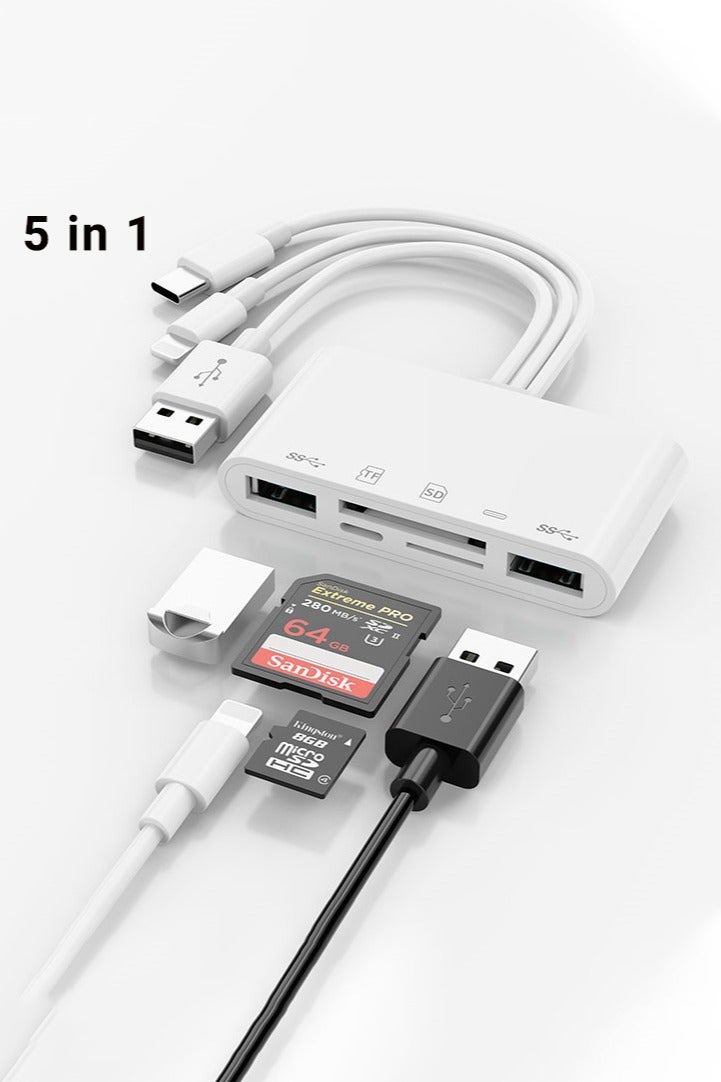 Super ZYouth 5-in-1 Memory Card Reader,  USB OTG Adapter for i-Phone/i-Pad,  USB C and USB A Devices with Micro SD & SD Card Slots, SDHC/SDXC/MMC, Plug Play for iOS Android - Image 1