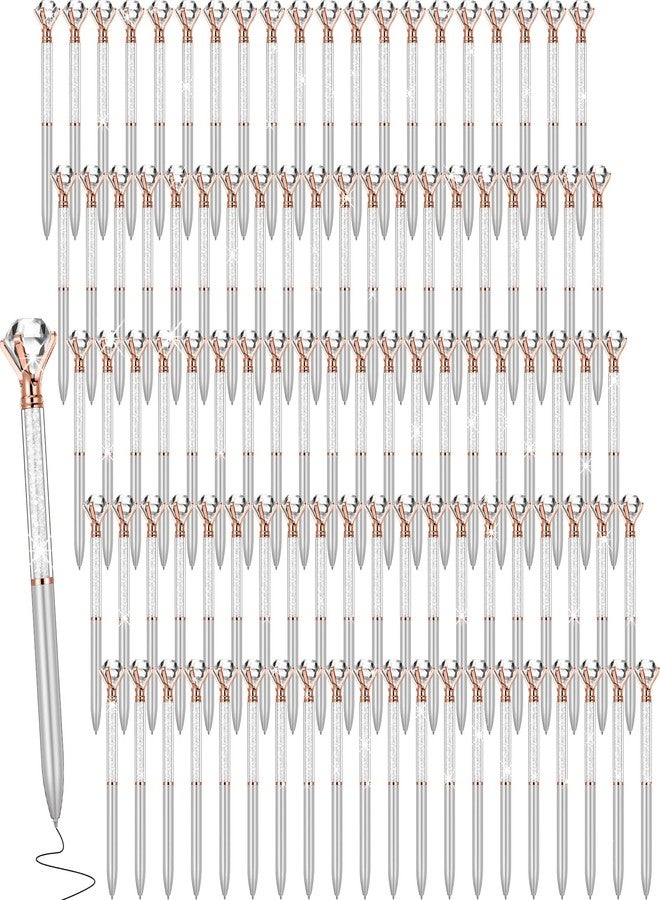 Sherr 100 Pack Big Crystal Diamond Pens Cute Ballpoint Pens Retractable Ballpoint Rhinestones Crystal Bling Gem Plated Black Gel Ink Office Supplies Gifts for Women(Silver,Wedding Style) - Image 1