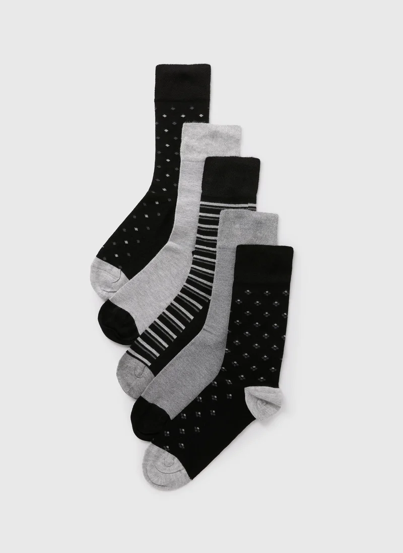 Matalan 5 Pack Flexi Top Grey Mono Socks