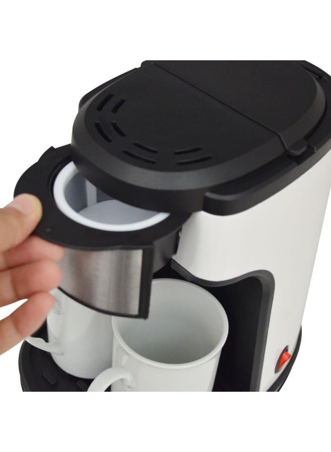 Denx Drip Coffee Maker DX3413 – 240ml Portable Electric Espresso & Filter Coffee Machine, 450W Fast Brewing, Permanent Washable Filter, Single/Double Cup, Stainless Steel, Compact for Home, Office - Image 3