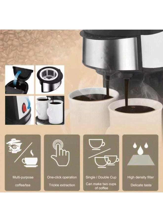 Denx Drip Coffee Maker DX3413 – 240ml Portable Electric Espresso & Filter Coffee Machine, 450W Fast Brewing, Permanent Washable Filter, Single/Double Cup, Stainless Steel, Compact for Home, Office - Image 5