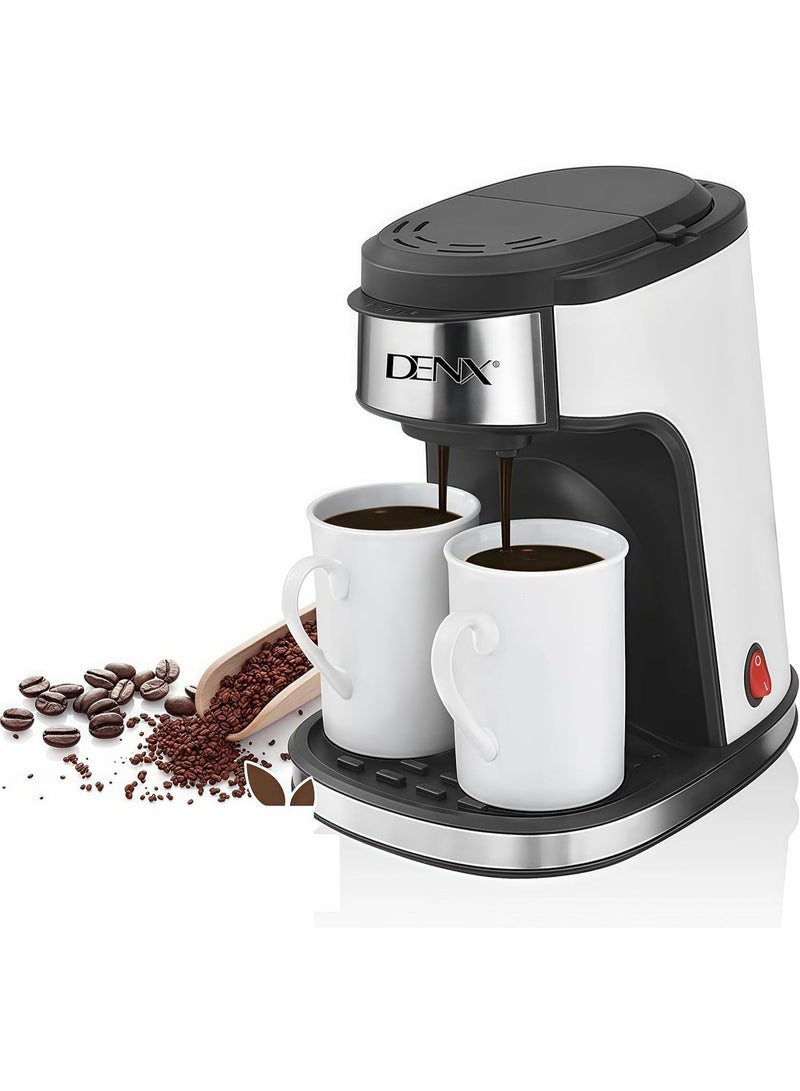 Denx Drip Coffee Maker DX3413 – 240ml Portable Electric Espresso & Filter Coffee Machine, 450W Fast Brewing, Permanent Washable Filter, Single/Double Cup, Stainless Steel, Compact for Home, Office - Image 1