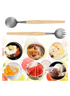 SYOSI 2 Pcs Salad Servers Set, Long Handle Salad Mixing Dinner Fork and Spoon Tableware Cutlery Set Kitchen Utensil Salad Spoon with Wooden Handle for Fruits Parties Meals  - Image 5