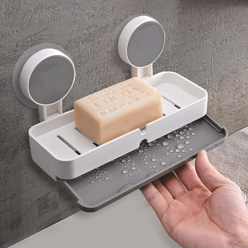 Rinkify Self-Adhesive Soap Holder for Bathroom - Non-Drill Wall-Mounted Soap Dish with Removable Drain Tray, Waterproof & Space-Saving Soap Stand for Sink, Travel & Camping - Grey (Pack of 2) - Image 4
