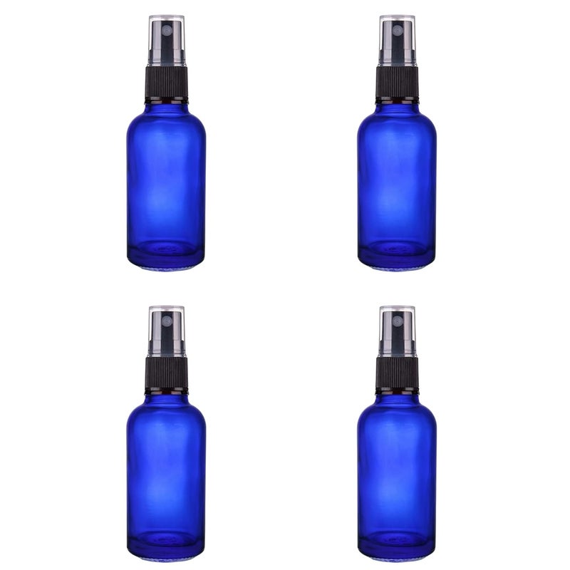 Devinez Pack of 4 Multipurpose Refillable Blue Color Round Glass Bottle 15 ml with Black Spray Pump for Cosmetics Serum Essential Oils Blends Skin Care Travel Toners DIY - Image 1