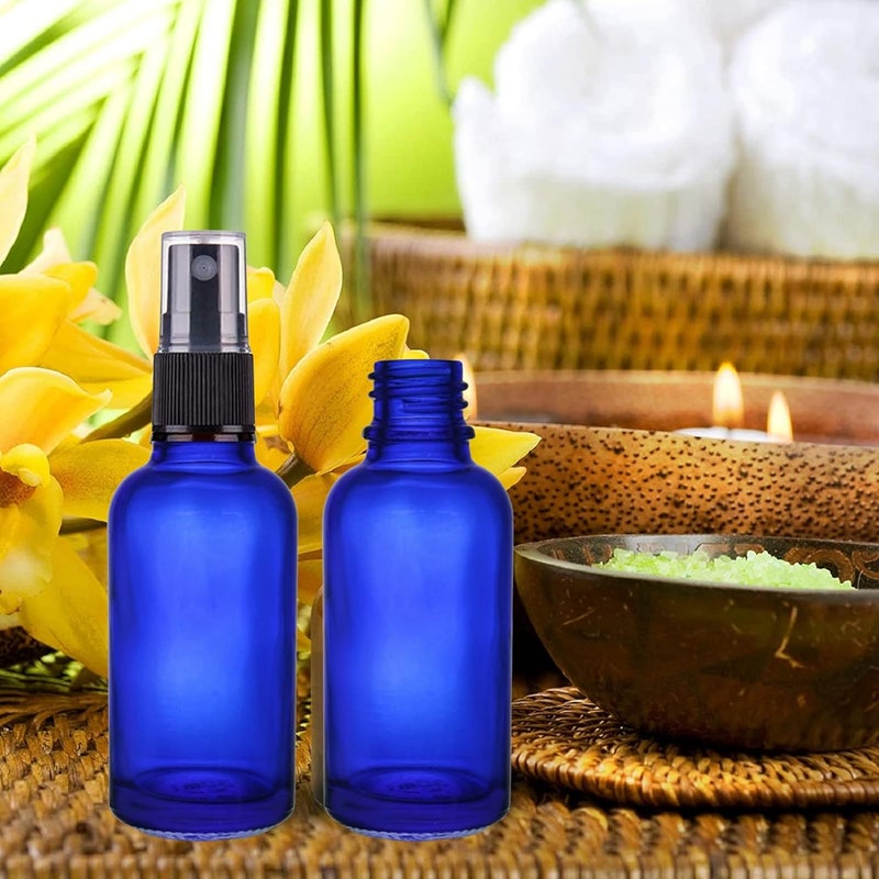 Devinez Pack of 4 Multipurpose Refillable Blue Color Round Glass Bottle 15 ml with Black Spray Pump for Cosmetics Serum Essential Oils Blends Skin Care Travel Toners DIY - Image 4