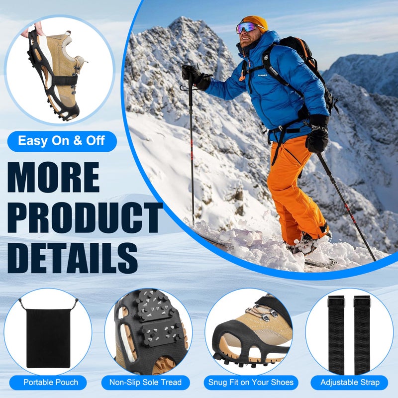 SILANON Ice Cleats, Crampons Ice Cleats for Shoes and Boots Men Women Kids,Non Slip 28 Steel Shoe Spikes for Snow and Ice Traction Snow Cleats Grippers for Winter Walking Hiking Fishing - Image 5
