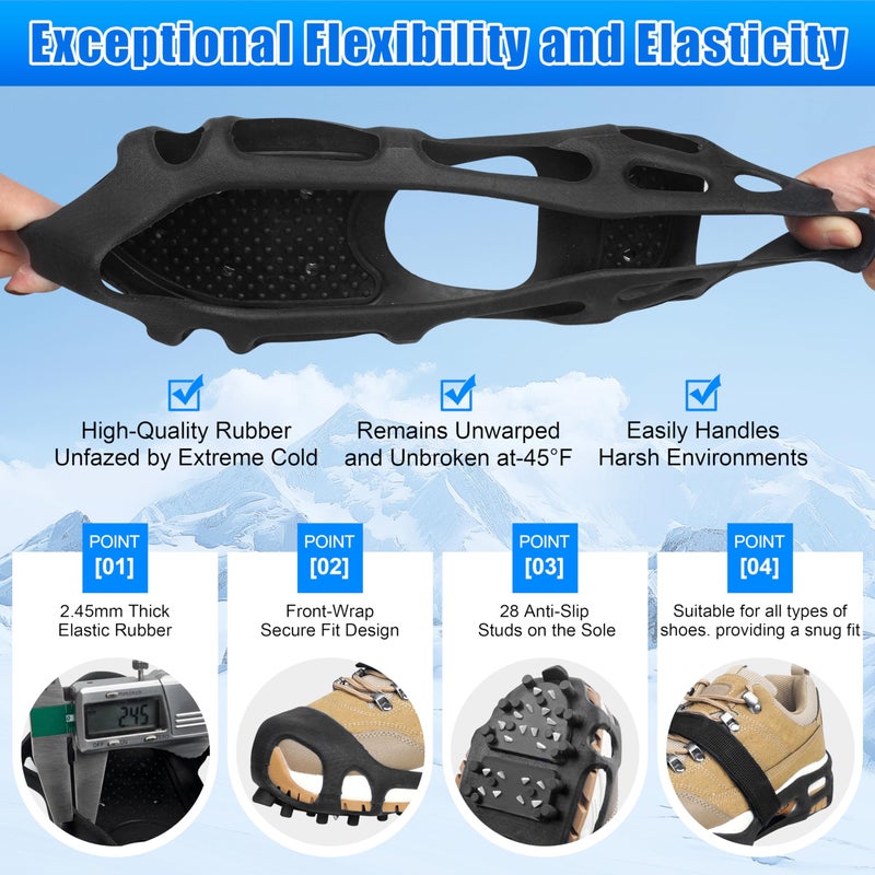 SILANON Ice Cleats, Crampons Ice Cleats for Shoes and Boots Men Women Kids,Non Slip 28 Steel Shoe Spikes for Snow and Ice Traction Snow Cleats Grippers for Winter Walking Hiking Fishing - Image 3