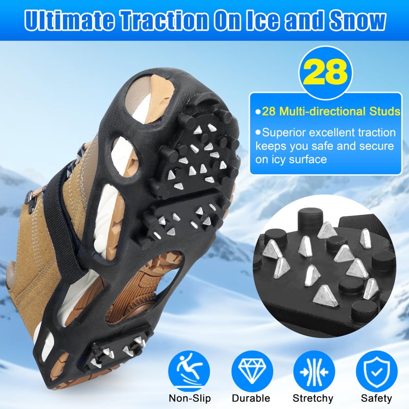 SILANON Ice Cleats, Crampons Ice Cleats for Shoes and Boots Men Women Kids,Non Slip 28 Steel Shoe Spikes for Snow and Ice Traction Snow Cleats Grippers for Winter Walking Hiking Fishing - Image 2