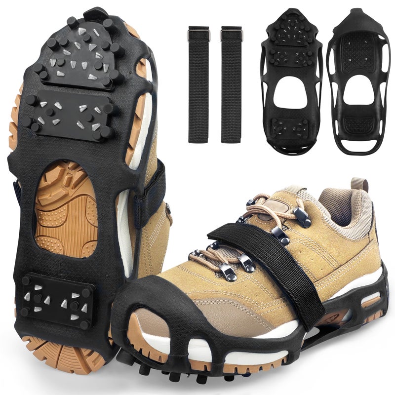 SILANON Ice Cleats, Crampons Ice Cleats for Shoes and Boots Men Women Kids,Non Slip 28 Steel Shoe Spikes for Snow and Ice Traction Snow Cleats Grippers for Winter Walking Hiking Fishing - Image 1