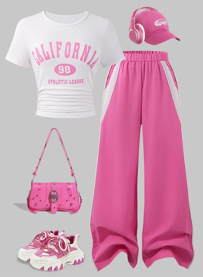 تايك تو مجموعة من بنطال وبلوزة بأكمام قصيرة وطبعة جرافيك