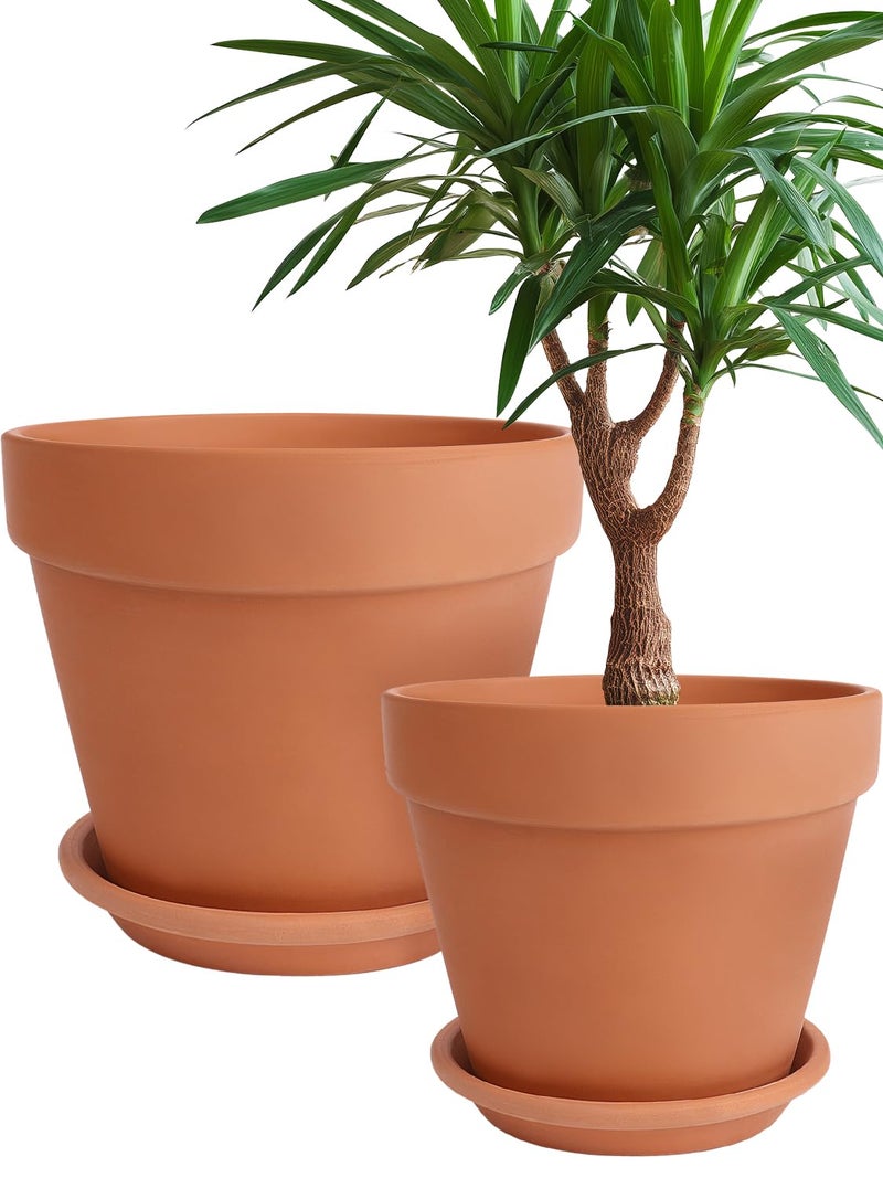 INGOFIN Terracotta Pot with Saucer 10&12 Inch - Ceramic Clay Pot for Plants with Drainage Hole, Large Terra Cotta Flower Planter with Tray for Indoor Outdoor Plants - Image 1