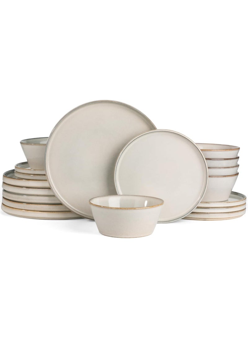 Famiware Annecy 18 Piece Double Reactive Glaze Handmade Dinnerware Set, Set for 6, Scratch Resistant, Microwave & Dishwasher Safe, Grey-White - Image 1