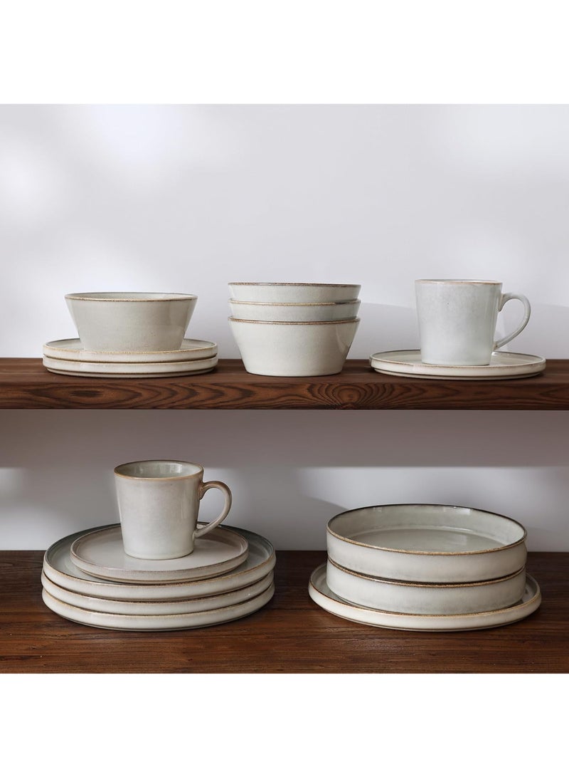 Famiware Annecy 18 Piece Double Reactive Glaze Handmade Dinnerware Set, Set for 6, Scratch Resistant, Microwave & Dishwasher Safe, Grey-White - Image 4
