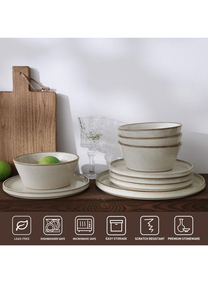 Famiware Annecy 18 Piece Double Reactive Glaze Handmade Dinnerware Set, Set for 6, Scratch Resistant, Microwave & Dishwasher Safe, Grey-White - Image 3