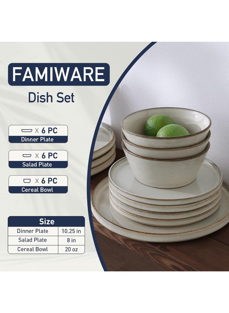 Famiware Annecy 18 Piece Double Reactive Glaze Handmade Dinnerware Set, Set for 6, Scratch Resistant, Microwave & Dishwasher Safe, Grey-White - Image 2