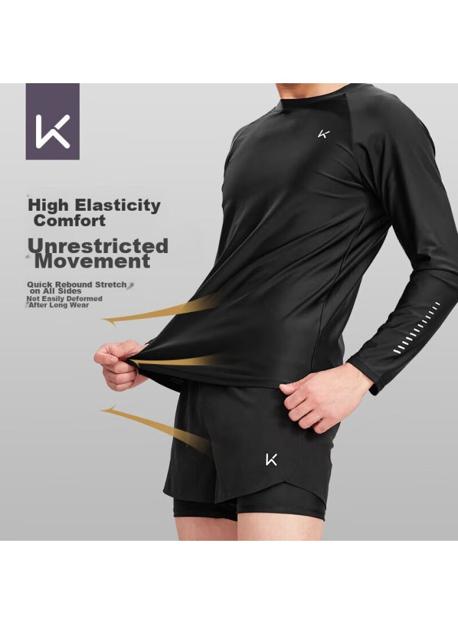 Keep Men's Long-sleeve Swimsuit, Quick-drying, Anti-embarrassment, Professional Hot Spring Surfing Suit, Swimming Gear, Black, XL - Image 1