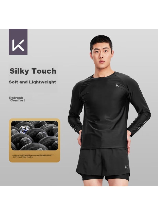 Keep Men's Long-sleeve Swimsuit, Quick-drying, Anti-embarrassment, Professional Hot Spring Surfing Suit, Swimming Gear, Black, XL - Image 3
