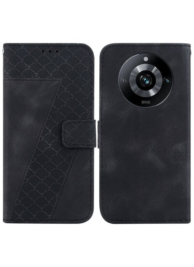 HuHa Case Cover For Realme 11 Pro 5G/11 Pro+ 5G/Narzo 60 Pro 5G 7-shaped Embossed Leather Phone Case Black 