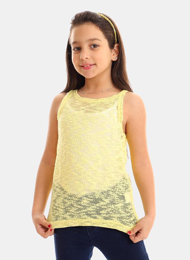kady Girls Self Pattern Sleeveless Tank Top girls yellow 4 Years - Image 1