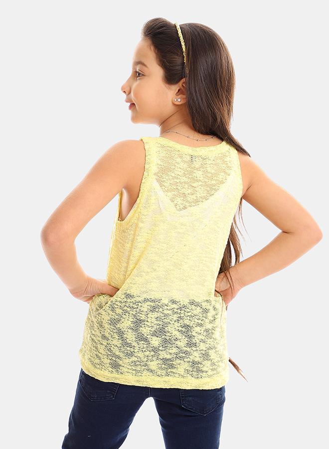 kady Girls Self Pattern Sleeveless Tank Top girls yellow 4 Years - Image 3