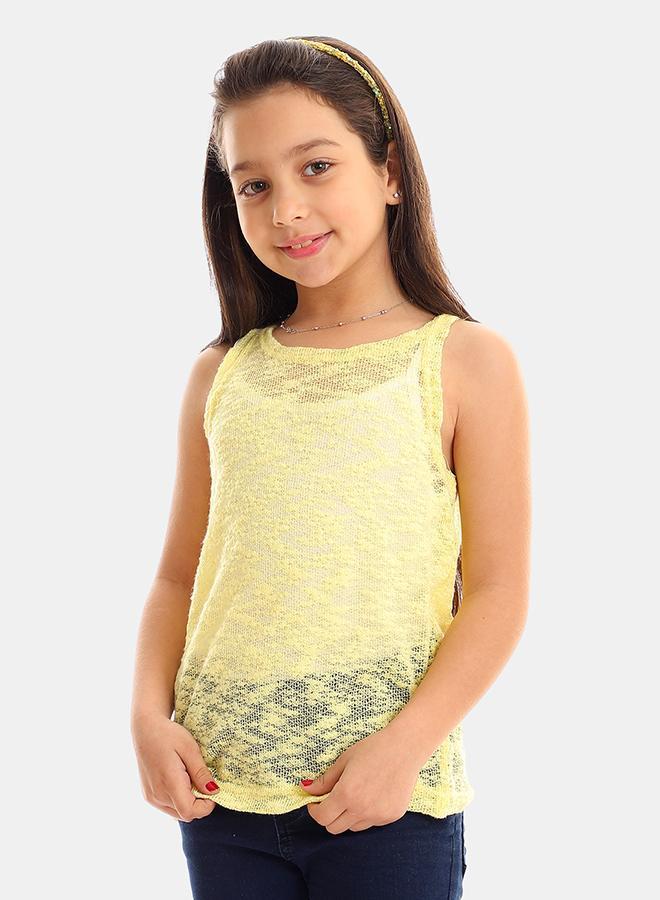 kady Girls Self Pattern Sleeveless Tank Top girls yellow 4 Years - Image 2