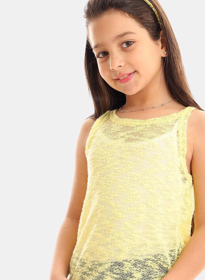 kady Girls Self Pattern Sleeveless Tank Top girls yellow 4 Years - Image 4