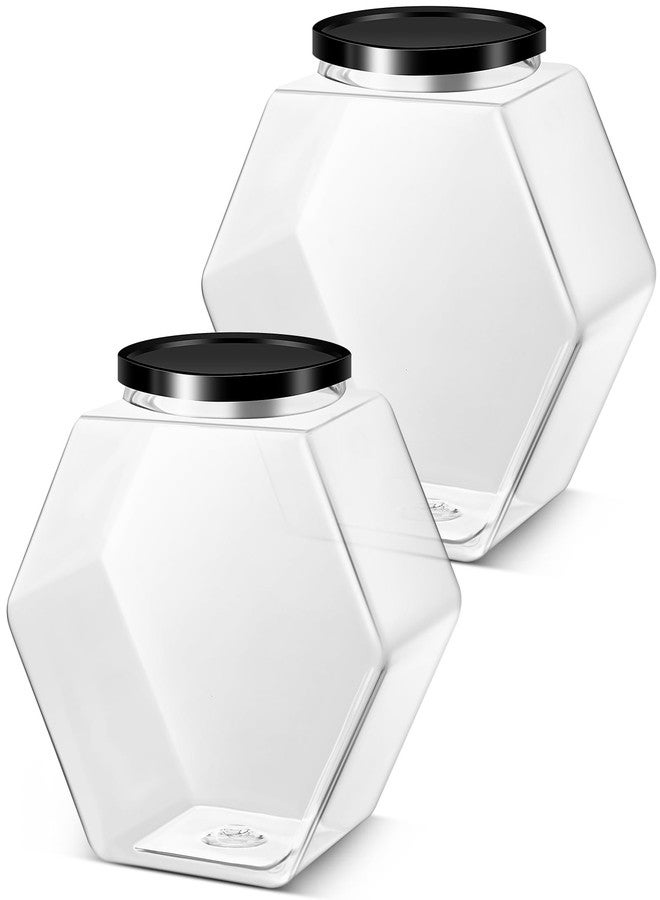 Uiifan 2 Pcs Hexagonal Plastic Candy Jar with Black Lid 29 Oz Hexagon Shaped Cookie Jar Clear Hexagonal Candy Containers for Snacks, Dog Food, Craft and Sewing Supplies, Coffee Pod, Laundry Pod - Image 1
