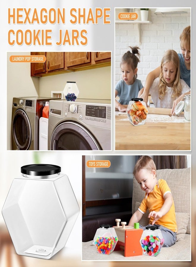 Uiifan 2 Pcs Hexagonal Plastic Candy Jar with Black Lid 29 Oz Hexagon Shaped Cookie Jar Clear Hexagonal Candy Containers for Snacks, Dog Food, Craft and Sewing Supplies, Coffee Pod, Laundry Pod - Image 4