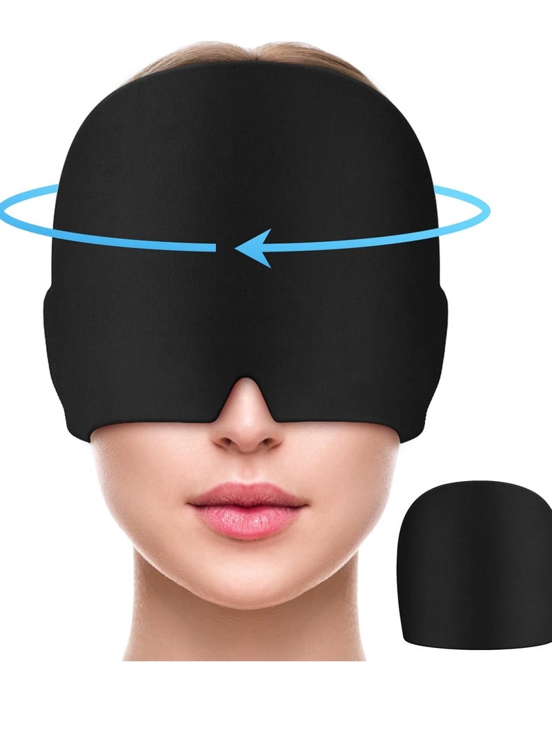 Migraine Relief Cap, All Around Gel Covered Reusable Headache Relief Cap, Black Migraine Cap for Headache Relief, Puffy Eyes - Image 1