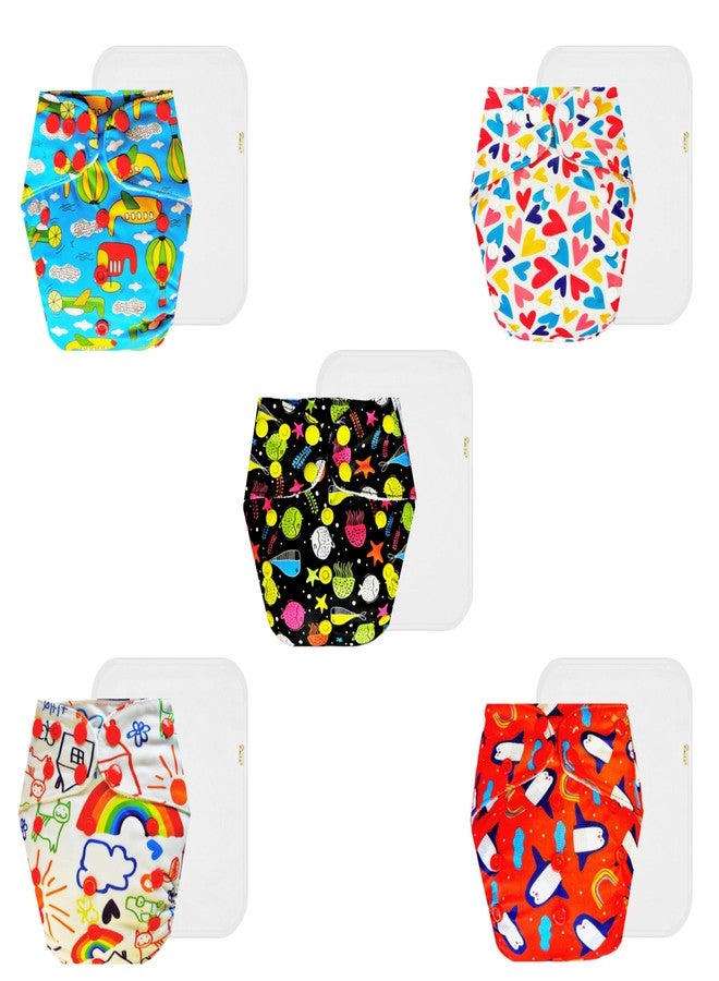 Dumbledo Premium Cloth Diaper with Cotton Insert (Pack of 5) | Hypoallergenic | Leakproof | Adjustable Snaps | Designed by Moms | 3 Months - 3 Years | Unisex Baby - Image 1