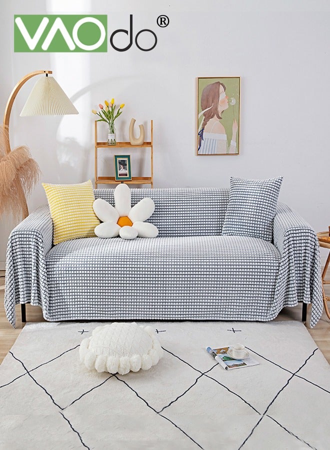 VAOdo Sofa Covers, Solid Color Couch Covers for Sectional Sofa, Washable Breathable Love Seat, for 2 Cushion Couch, Living Room Furniture Protector for Dogs Pets, Blue 180*230CM - Image 2