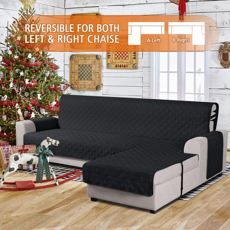 VANSOFY Upgraded Sectional Couch Covers 100% Waterproof L Shaped Sofa Slipcover Reversible Chaise Lounge Cover for Sectional Sofa Furniture Protector Cover for Pets Dog Cat(Small, Black) - Image 2