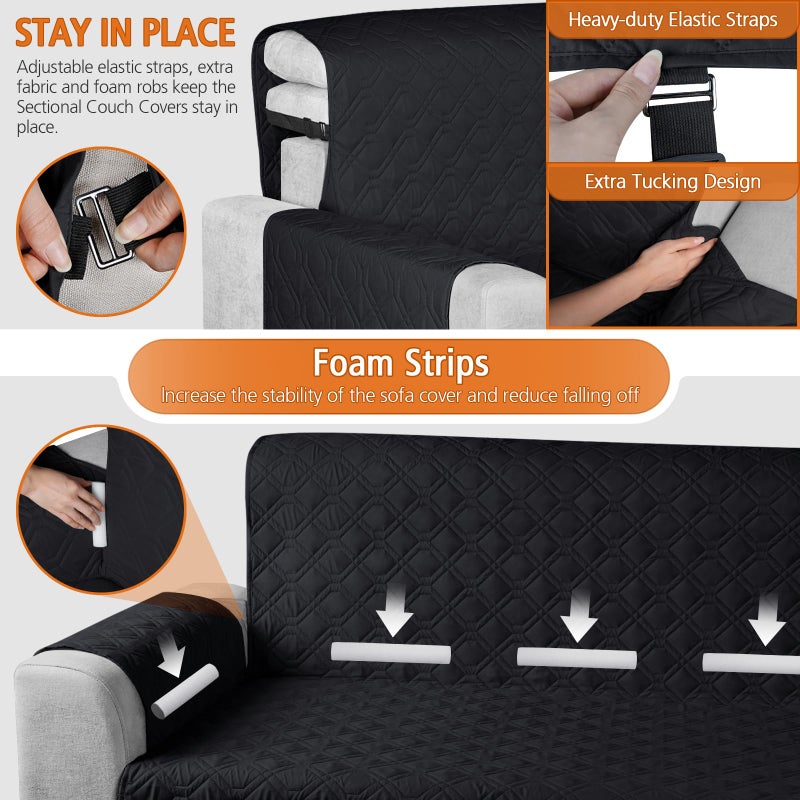 VANSOFY Upgraded Sectional Couch Covers 100% Waterproof L Shaped Sofa Slipcover Reversible Chaise Lounge Cover for Sectional Sofa Furniture Protector Cover for Pets Dog Cat(Small, Black) - Image 5