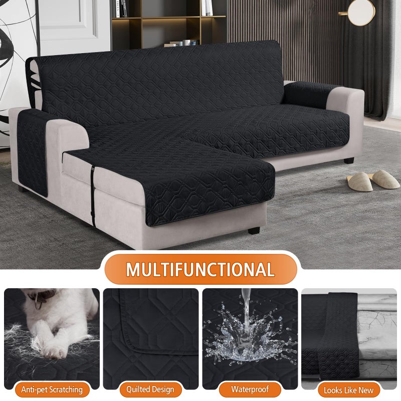 VANSOFY Upgraded Sectional Couch Covers 100% Waterproof L Shaped Sofa Slipcover Reversible Chaise Lounge Cover for Sectional Sofa Furniture Protector Cover for Pets Dog Cat(Small, Black) - Image 4