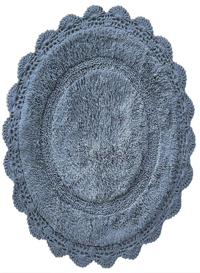 WARISI - Crochet Collection - Designer, Plush 100% Cotton Round, Oval Bath Area Rug (24 inches, Grey) - Image 1