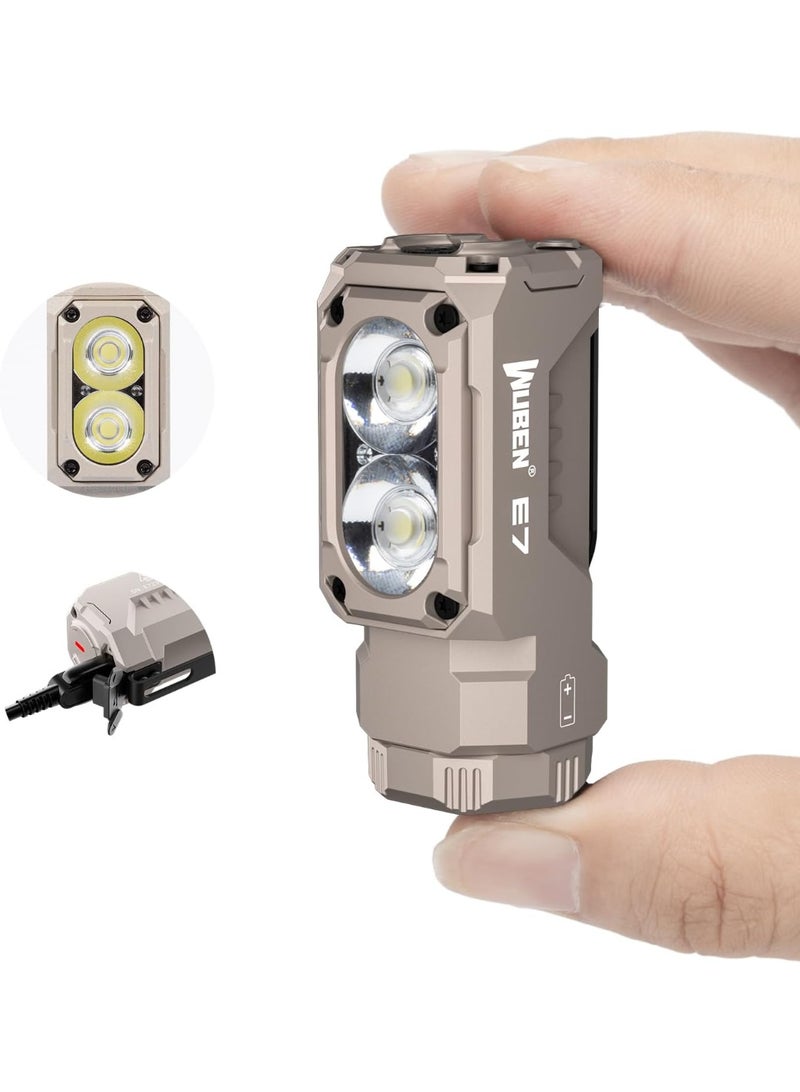 WUBEN E7 1800 Lumen Rechargeable Mini Flashlight with Magnet - Super Bright 6 Modes Khaki EDC Flashlight, Typ-C Rechargeable LED; IPX8 Pocket Flashlight for Headlamp Use, Rescue, Camping - Image 1
