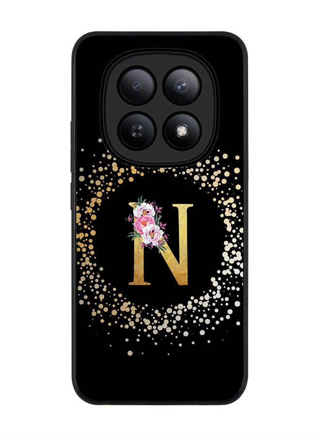 For Xiaomi Redmi Note 15 5G / Poco M8 Case,Slim fit Camera Protection, Shockproof Thin Phone cover  - Custom Monogram Floral - N ( Black )