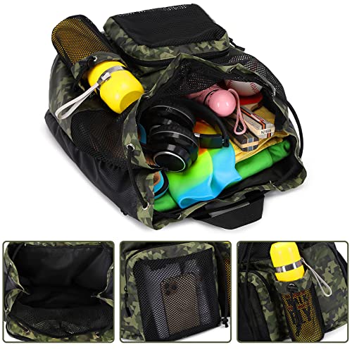 Lohol Large Mesh Drawstring Backpack with Shoe Bag, Durable Swimming String Sack with Handle for Sports Gym Yoga Beach Travel (Blue) - Image 5