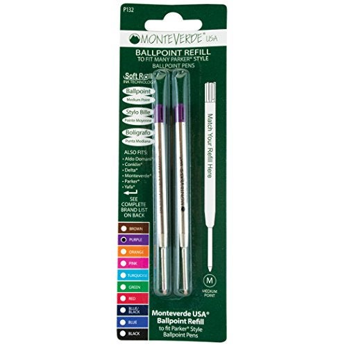 Monteverde Ballpoint Refill to Fit Parker Ballpoint Pens, Medium Point, Soft Roll, Purple, 2 per Pack (P132PL) - Image 3