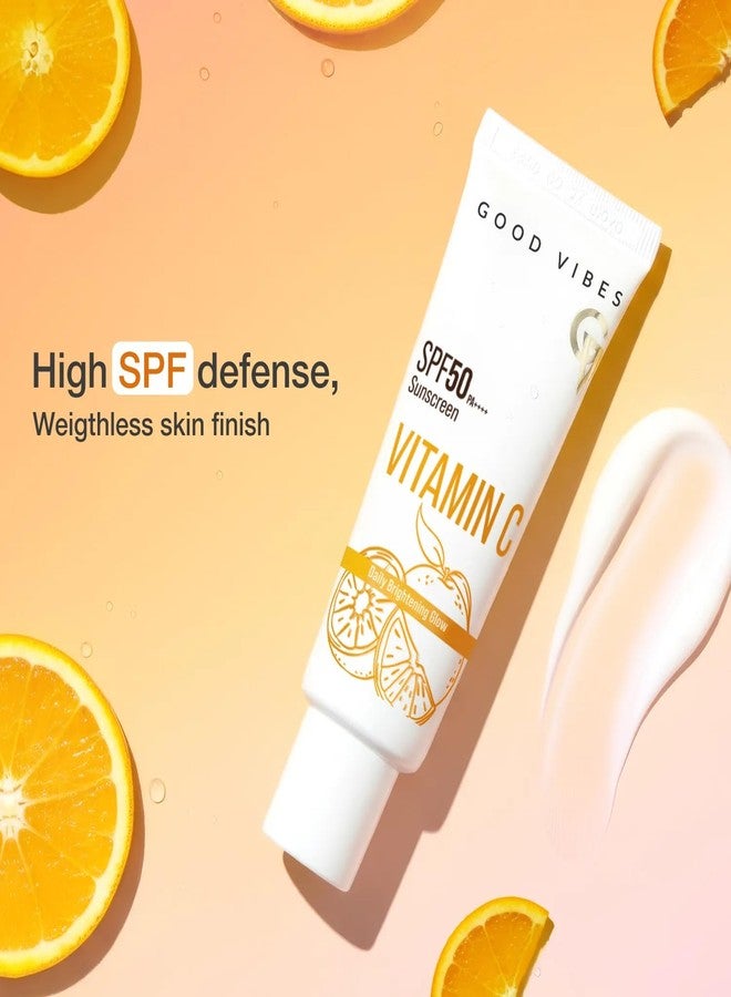 Good Vibes Vitamin C SPF 50 PA++++ Sunscreen | Brightening & Hydrating | 3% Niacinamide + Hyaluronic Acid | No White Cast, Lightweight & Non-Sticky | Daily Glow Sun Protection For All Skin Types - 50 gm - Image 5