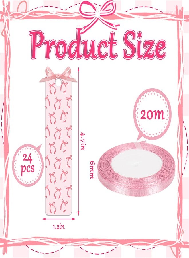 وولاين مجموعة وايلاين من 24 قطعة من فواصل الكتب الوردية المزينة بفيونكة أنيقة، مع شريط، مثالية لمحبي الكتب، والطلاب، والمعلمين، والمنزل، والفصول الدراسية. - Image 2