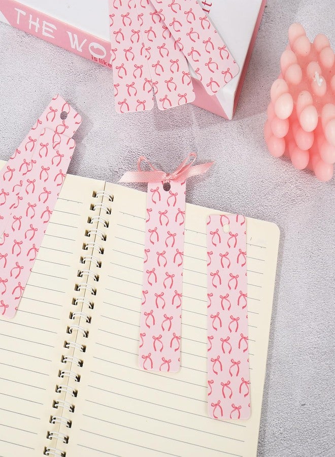 وولاين مجموعة وايلاين من 24 قطعة من فواصل الكتب الوردية المزينة بفيونكة أنيقة، مع شريط، مثالية لمحبي الكتب، والطلاب، والمعلمين، والمنزل، والفصول الدراسية. - Image 4