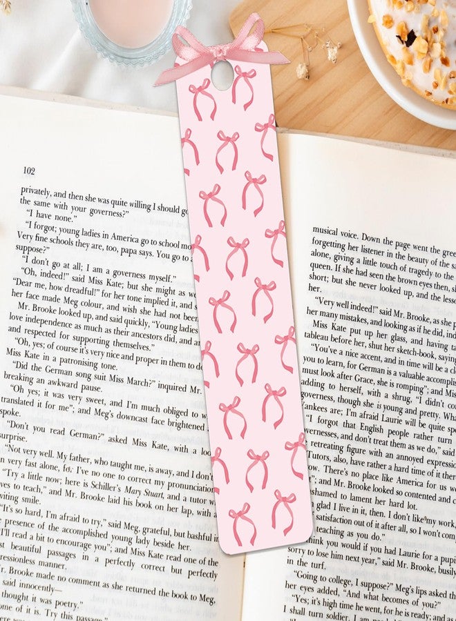 وولاين مجموعة وايلاين من 24 قطعة من فواصل الكتب الوردية المزينة بفيونكة أنيقة، مع شريط، مثالية لمحبي الكتب، والطلاب، والمعلمين، والمنزل، والفصول الدراسية. - Image 5